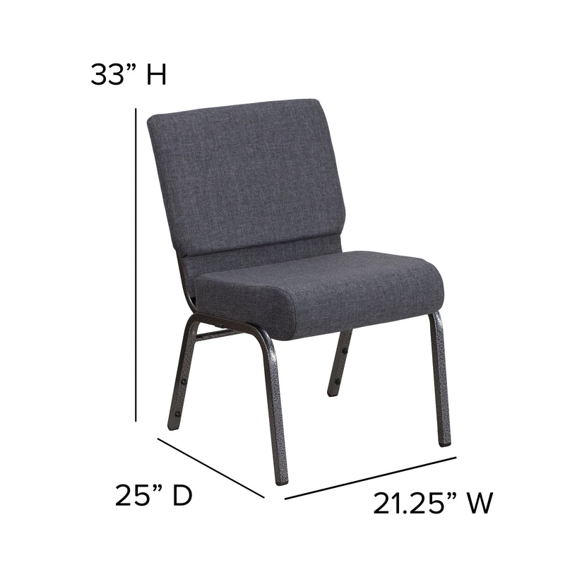 SINGLEWAVE Series 21''W Church Chair in Dark Gray Fabric - Silver Vein Frame