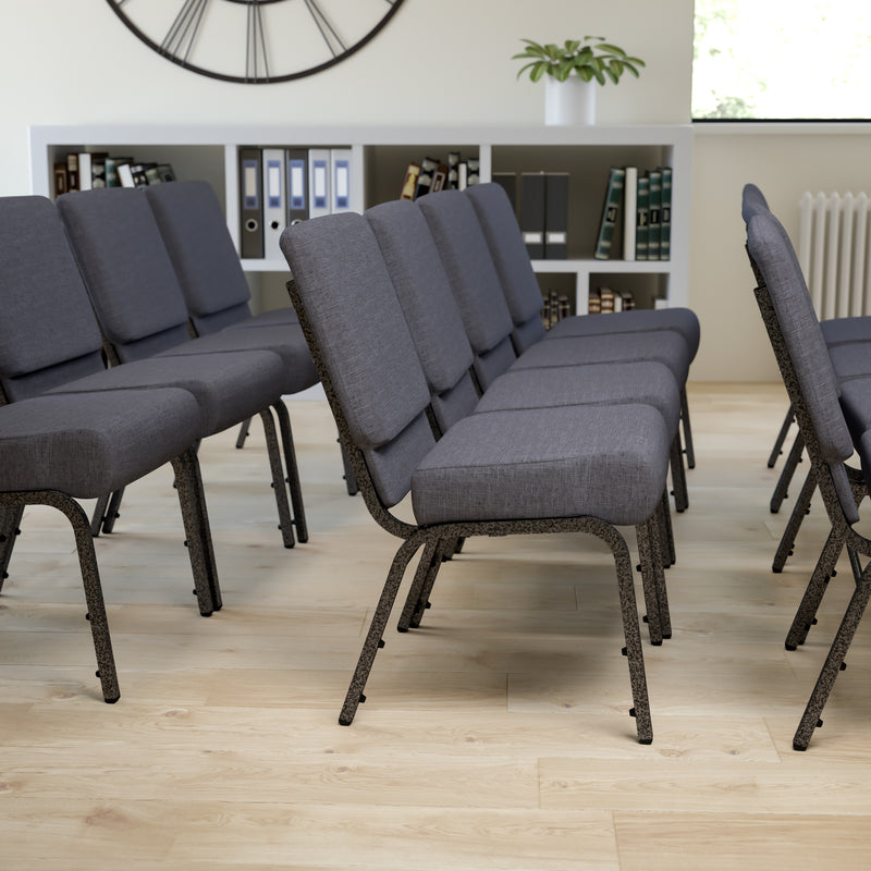 SINGLEWAVE Series 21''W Church Chair in Dark Gray Fabric - Silver Vein Frame