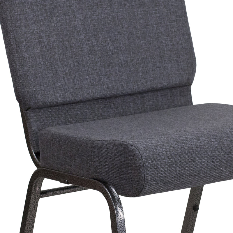 SINGLEWAVE Series 21''W Church Chair in Dark Gray Fabric - Silver Vein Frame