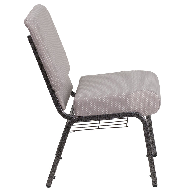 SINGLEWAVE Series 21''W Church Chair in Gray Dot Fabric with Book Rack - Silver Vein Frame