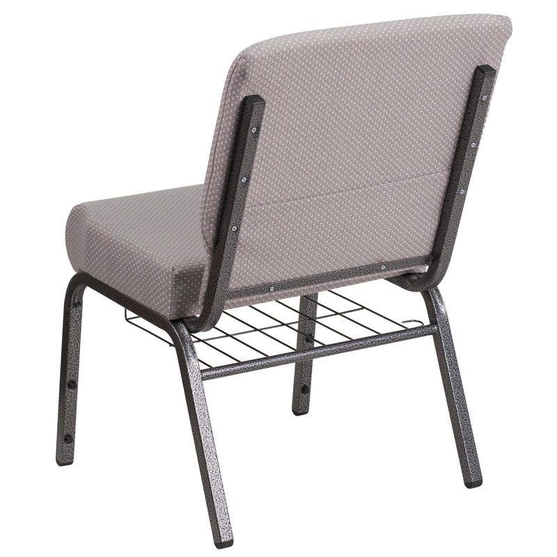 SINGLEWAVE Series 21''W Church Chair in Gray Dot Fabric with Book Rack - Silver Vein Frame