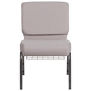SINGLEWAVE Series 21''W Church Chair in Gray Dot Fabric with Book Rack - Silver Vein Frame