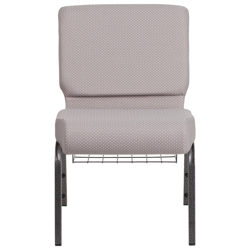 SINGLEWAVE Series 21''W Church Chair in Gray Dot Fabric with Book Rack - Silver Vein Frame