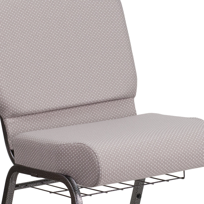 SINGLEWAVE Series 21''W Church Chair in Gray Dot Fabric with Book Rack - Silver Vein Frame