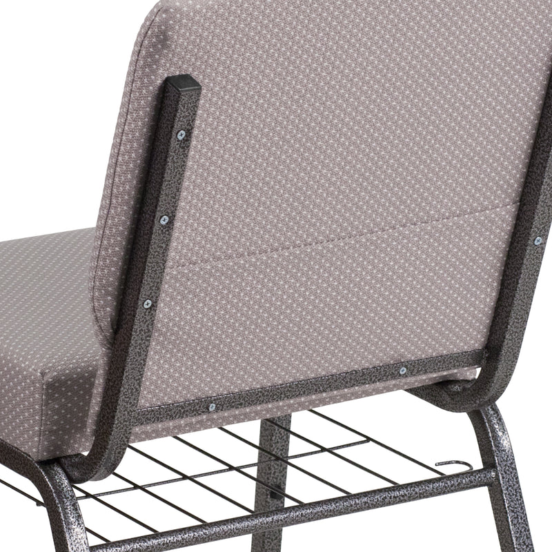 SINGLEWAVE Series 21''W Church Chair in Gray Dot Fabric with Book Rack - Silver Vein Frame