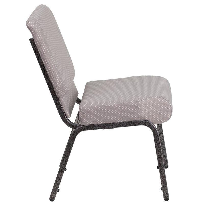 SINGLEWAVE Series 21''W Church Chair in Gray Dot Fabric - Silver Vein Frame