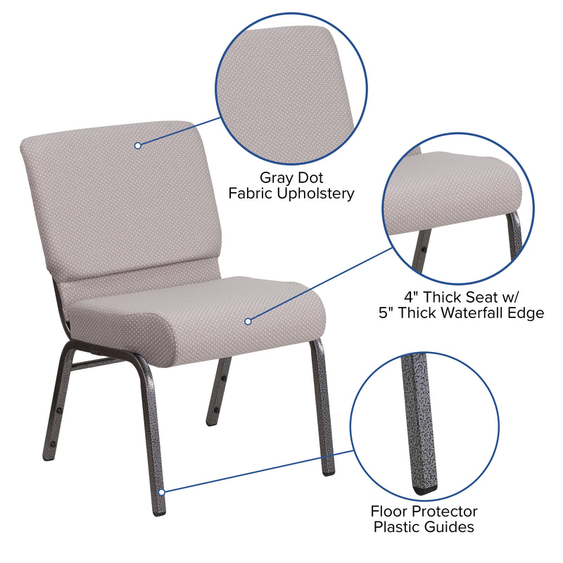 SINGLEWAVE Series 21''W Church Chair in Gray Dot Fabric - Silver Vein Frame