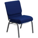 SINGLEWAVE Series 21''W Church Chair in Navy Blue Fabric with Cup Book Rack - Silver Vein Frame