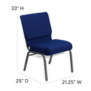 SINGLEWAVE Series 21''W Church Chair in Navy Blue Fabric with Cup Book Rack - Silver Vein Frame