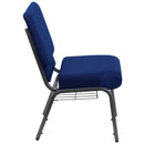 SINGLEWAVE Series 21''W Church Chair in Navy Blue Fabric with Cup Book Rack - Silver Vein Frame