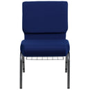 SINGLEWAVE Series 21''W Church Chair in Navy Blue Fabric with Cup Book Rack - Silver Vein Frame