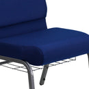 SINGLEWAVE Series 21''W Church Chair in Navy Blue Fabric with Cup Book Rack - Silver Vein Frame