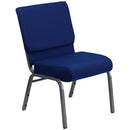 SINGLEWAVE Series 21''W Stacking Church Chair in Navy Blue Fabric - Silver Vein Frame
