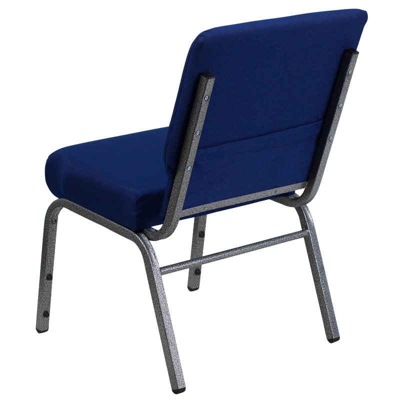 SINGLEWAVE Series 21''W Stacking Church Chair in Navy Blue Fabric - Silver Vein Frame