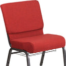 SINGLEWAVE Series 21''W Church Chair in Crimson Fabric with Cup Book Rack - Silver Vein Frame