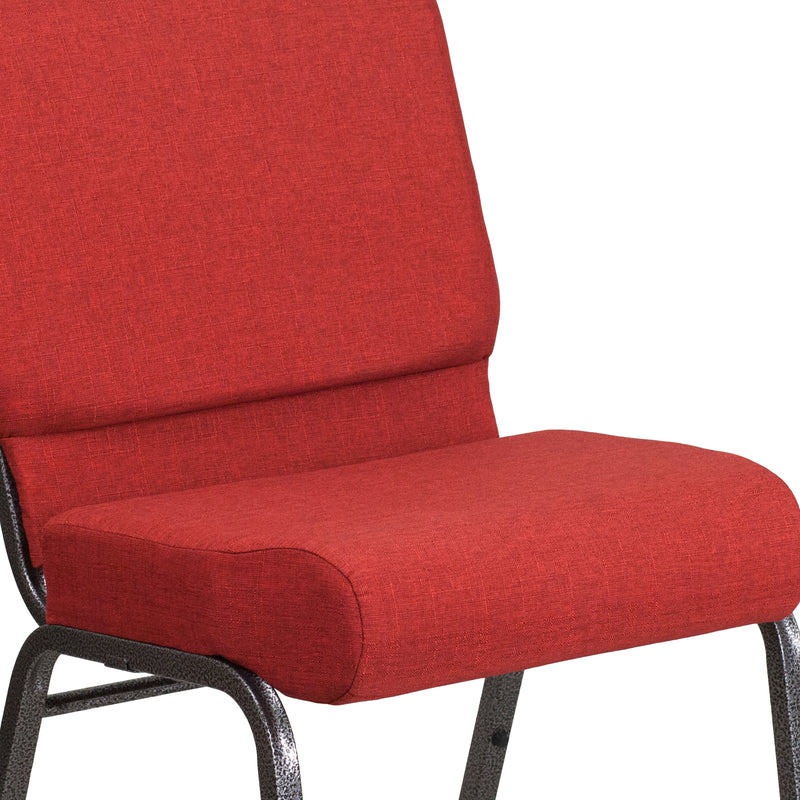 SINGLEWAVE Series 21''W Stacking Church Chair in Crimson Fabric - Silver Vein Frame