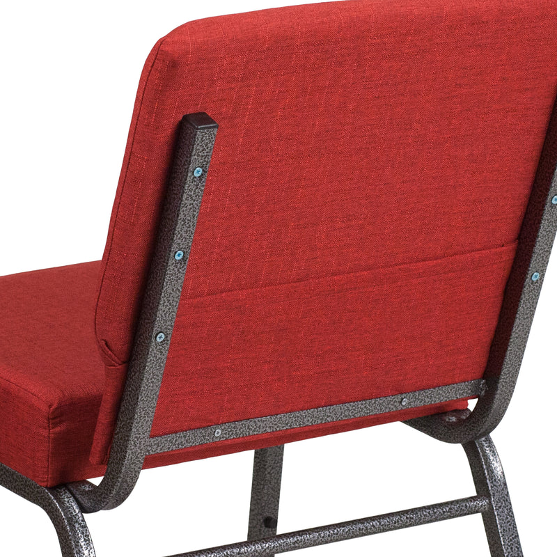 SINGLEWAVE Series 21''W Stacking Church Chair in Crimson Fabric - Silver Vein Frame