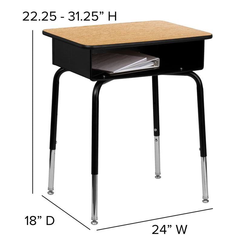 Student Desk with Open Front Metal Book Box - Natural