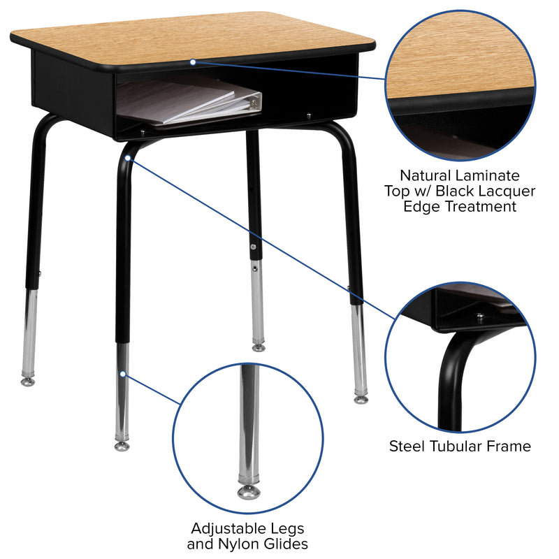 Student Desk with Open Front Metal Book Box - Natural