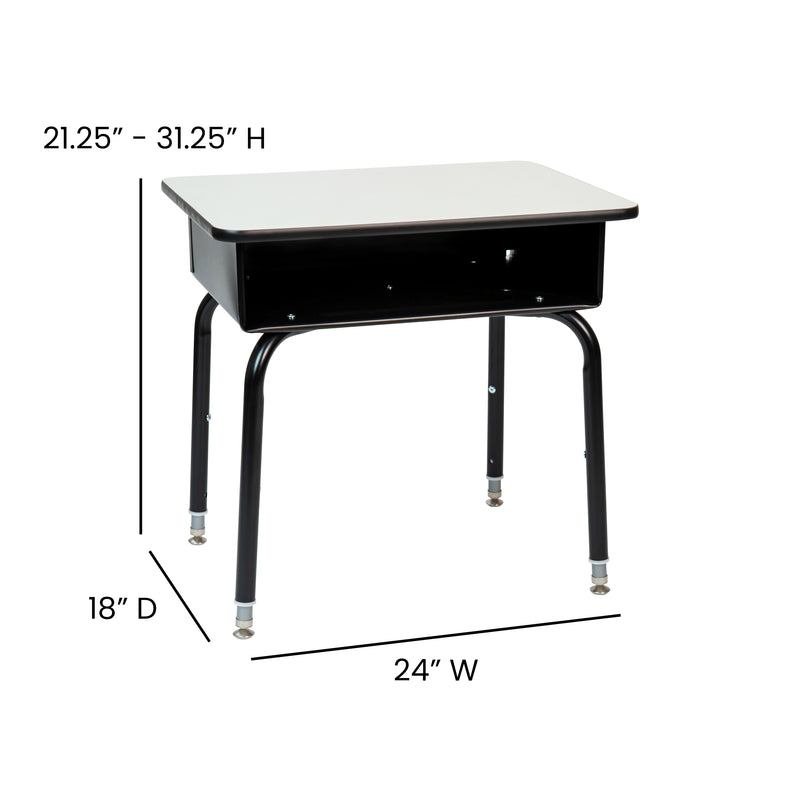 Student Desk with Open Front Metal Book Box - Gray