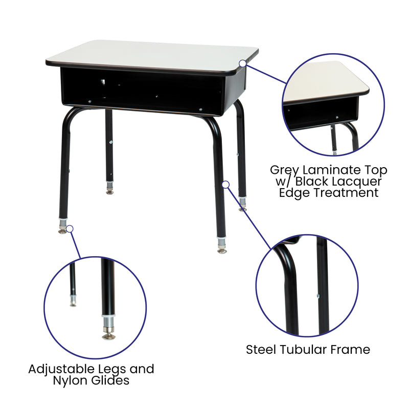 Student Desk with Open Front Metal Book Box - Gray