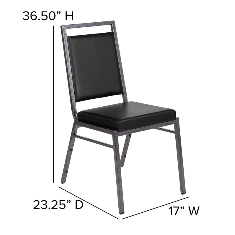 SINGLEWAVE Series Square Back Stacking Banquet Chair in Black Vinyl with Silvervein Frame