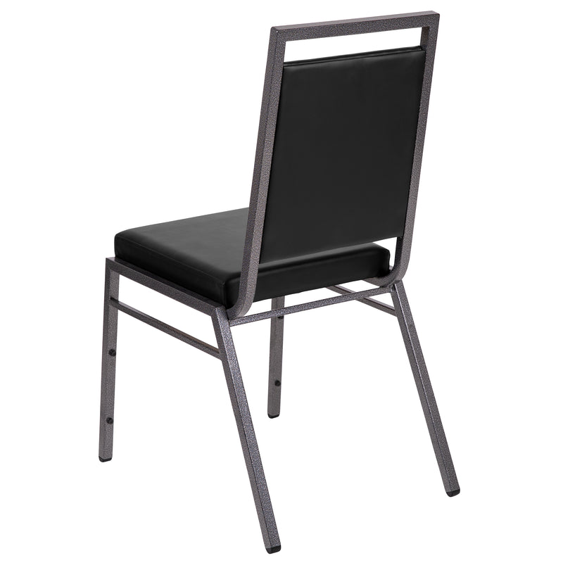 SINGLEWAVE Series Square Back Stacking Banquet Chair in Black Vinyl with Silvervein Frame