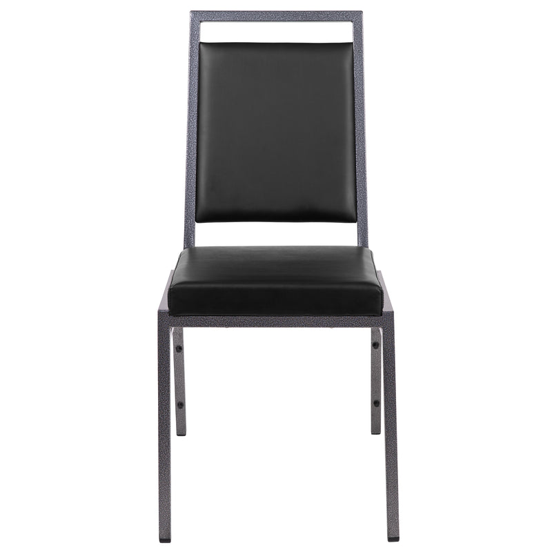 SINGLEWAVE Series Square Back Stacking Banquet Chair in Black Vinyl with Silvervein Frame