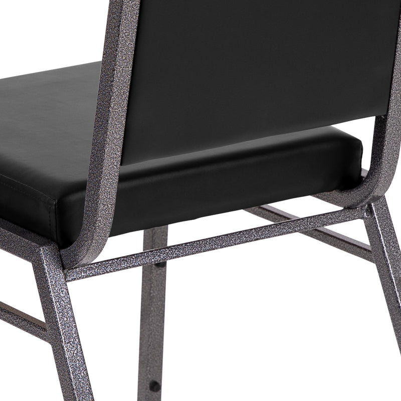 SINGLEWAVE Series Square Back Stacking Banquet Chair in Black Vinyl with Silvervein Frame