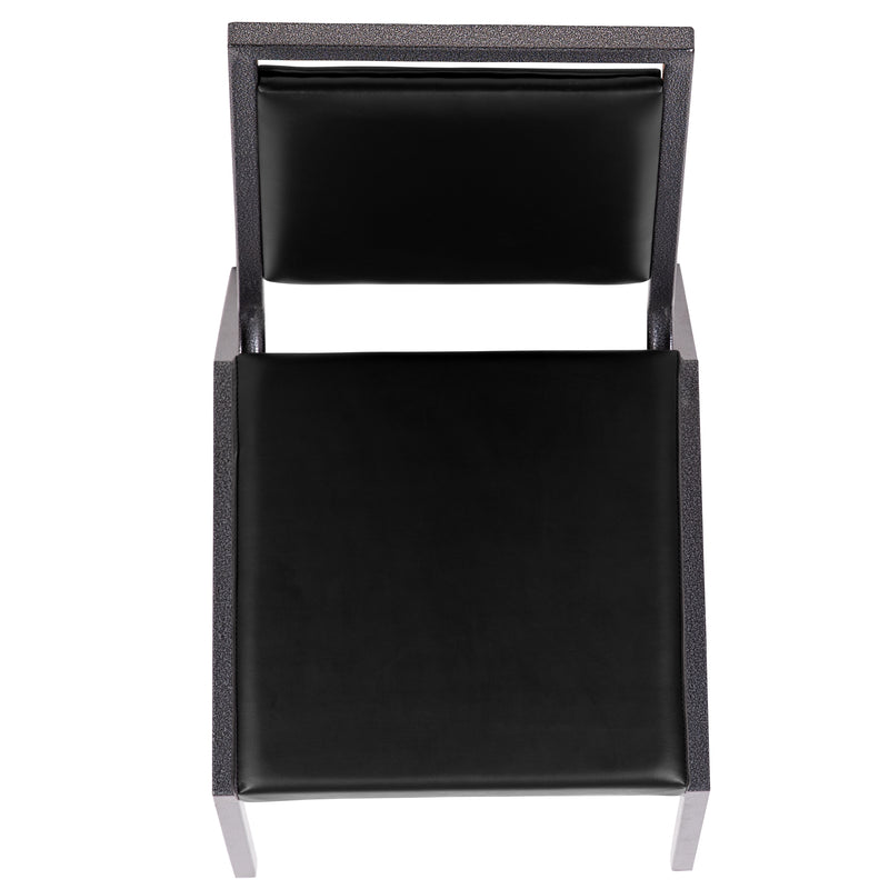 SINGLEWAVE Series Square Back Stacking Banquet Chair in Black Vinyl with Silvervein Frame