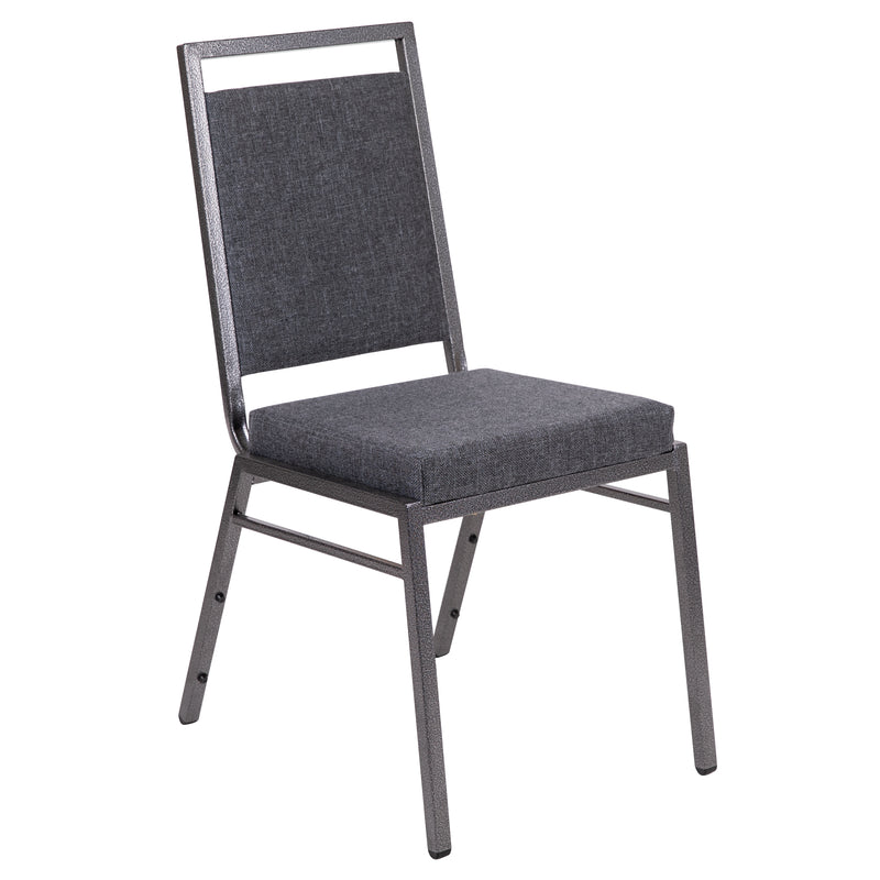 SINGLEWAVE Series Square Back Stacking Banquet Chair in Dark Gray Fabric with Silvervein Frame