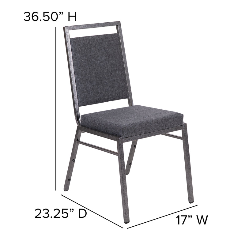 SINGLEWAVE Series Square Back Stacking Banquet Chair in Dark Gray Fabric with Silvervein Frame