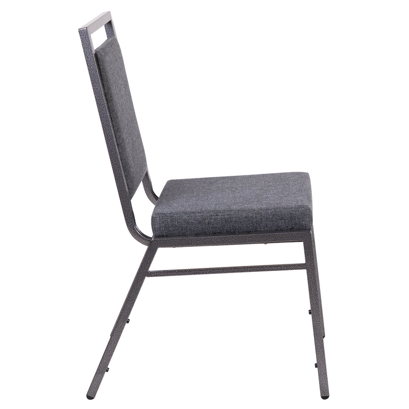 SINGLEWAVE Series Square Back Stacking Banquet Chair in Dark Gray Fabric with Silvervein Frame