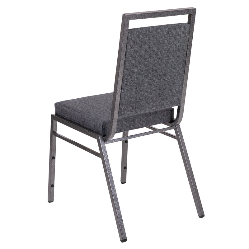 SINGLEWAVE Series Square Back Stacking Banquet Chair in Dark Gray Fabric with Silvervein Frame