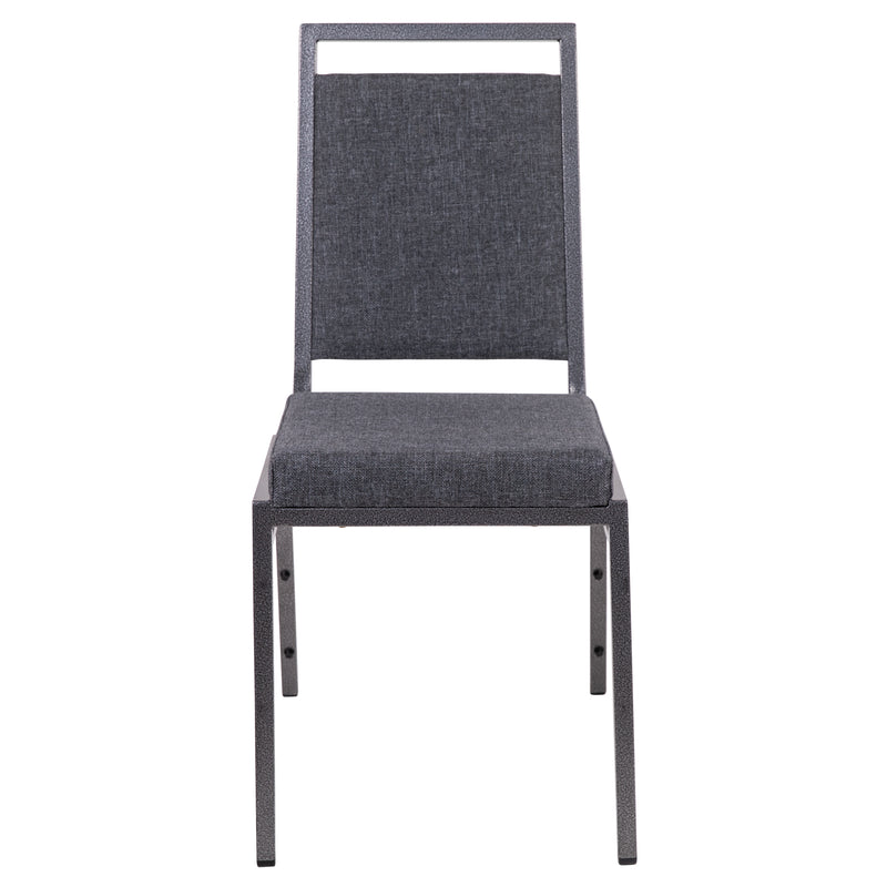 SINGLEWAVE Series Square Back Stacking Banquet Chair in Dark Gray Fabric with Silvervein Frame