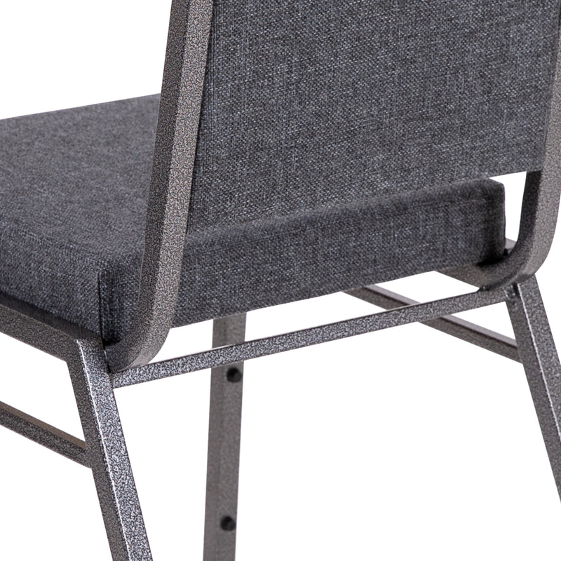 SINGLEWAVE Series Square Back Stacking Banquet Chair in Dark Gray Fabric with Silvervein Frame