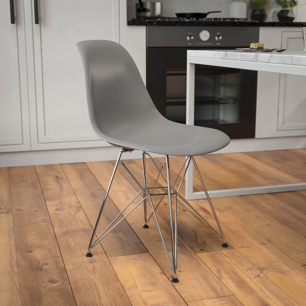 Elon Series Moss Gray Plastic Chair with Chrome Base