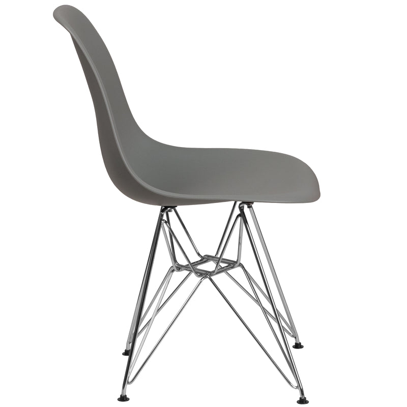 Elon Series Moss Gray Plastic Chair with Chrome Base