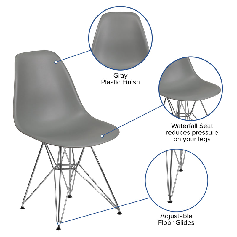 Elon Series Moss Gray Plastic Chair with Chrome Base