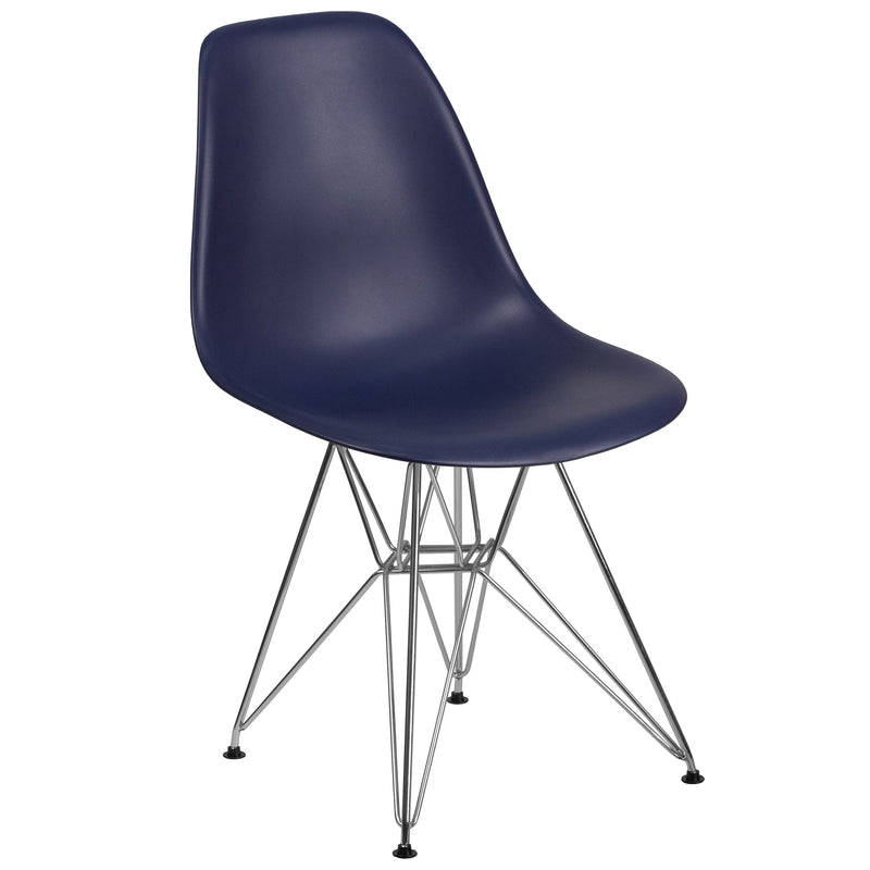 Elon Series Navy Plastic Chair with Chrome Base