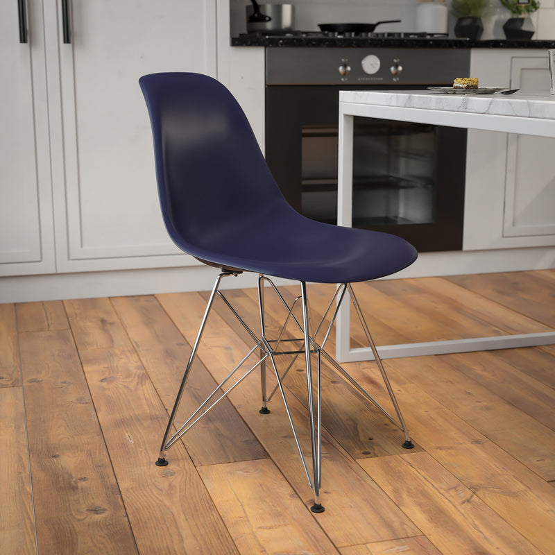 Elon Series Navy Plastic Chair with Chrome Base