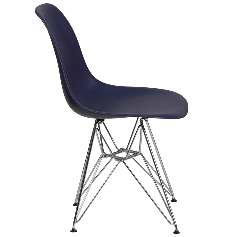 Elon Series Navy Plastic Chair with Chrome Base