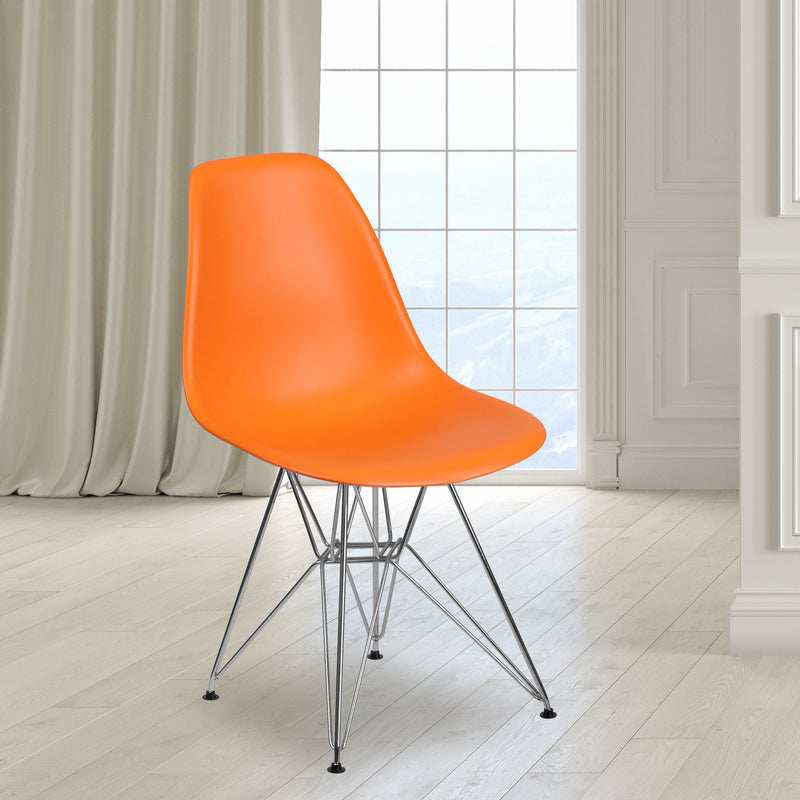 Elon Series Orange Plastic Chair with Chrome Base