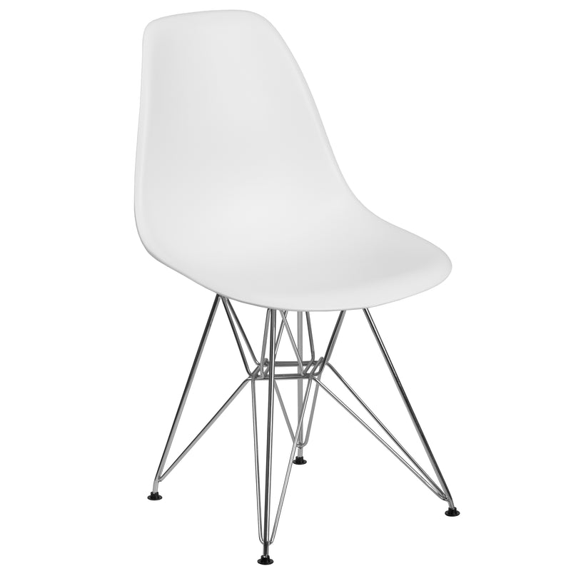 Elon Series White Plastic Chair with Chrome Base