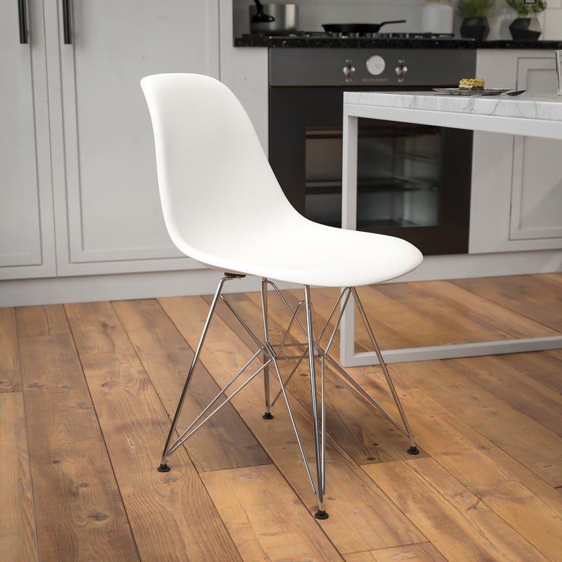 Elon Series White Plastic Chair with Chrome Base