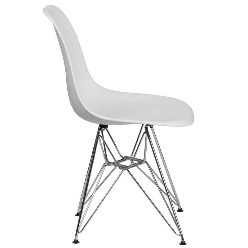 Elon Series White Plastic Chair with Chrome Base