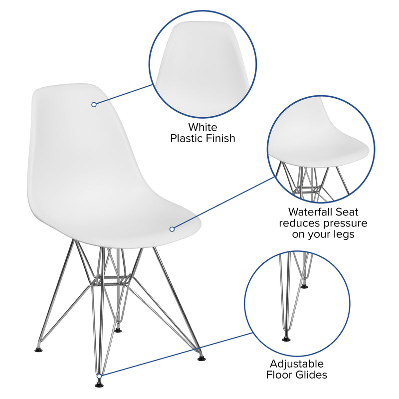 Elon Series White Plastic Chair with Chrome Base