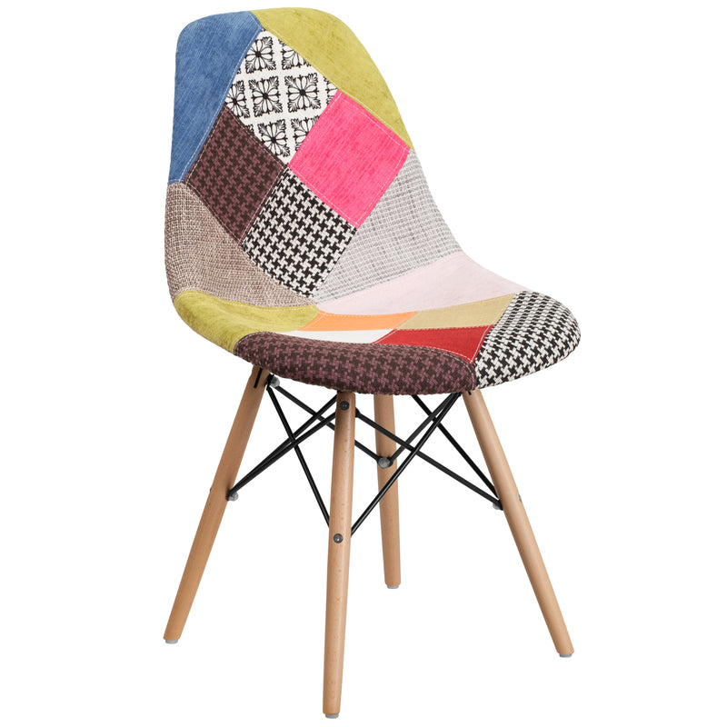 Elon Series Milan Patchwork Fabric Chair with Wooden Legs