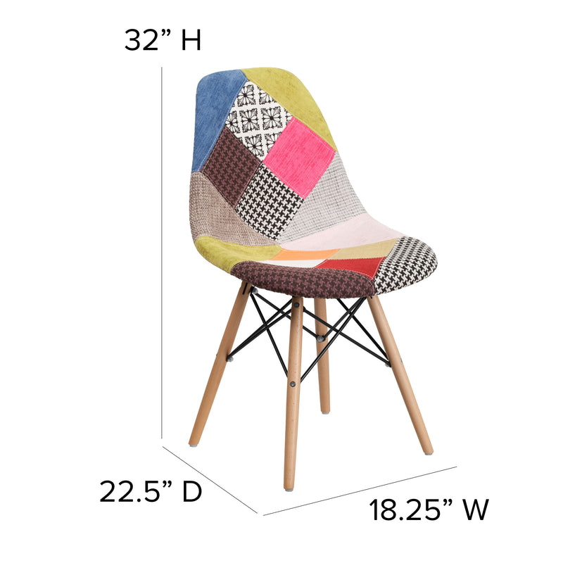 Elon Series Milan Patchwork Fabric Chair with Wooden Legs