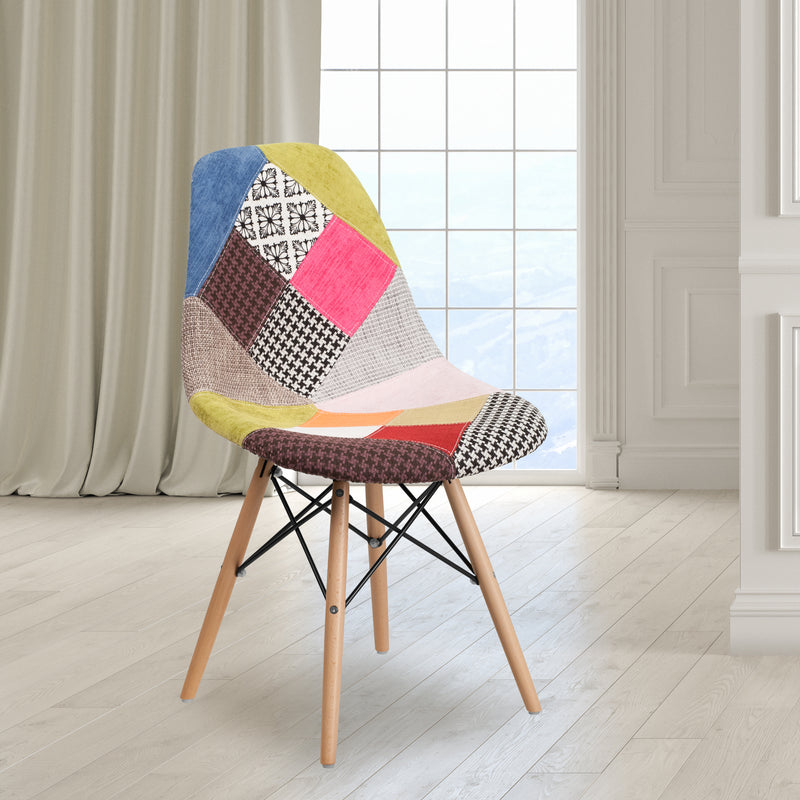 Elon Series Milan Patchwork Fabric Chair with Wooden Legs